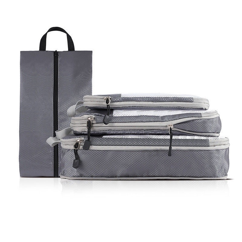 NNEDSZ 4-piece Set Grey Compression Travel Storage Bags Set, Mesh Travel Organizers for Luggage, Foldable and Space-Saving Packing Cubes