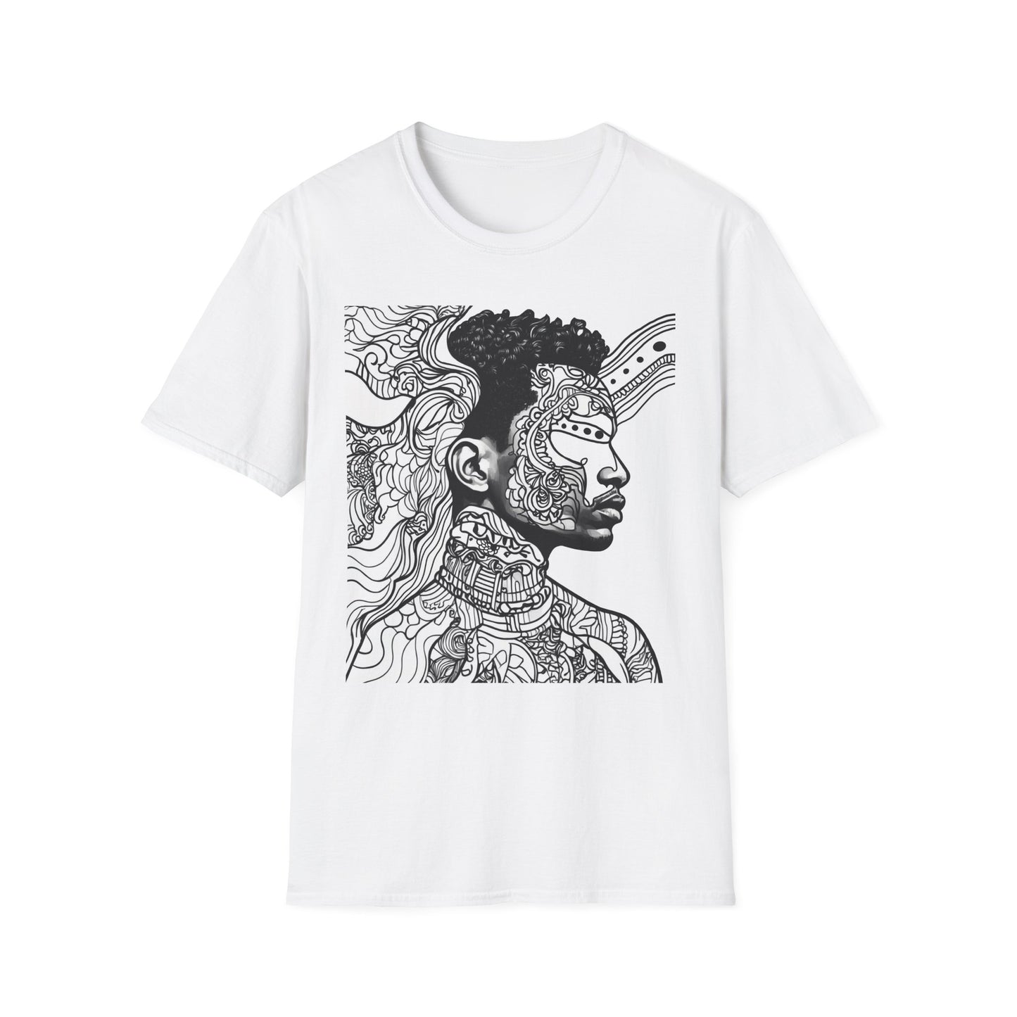 Abstract Portrait T‑Shirt — Surreal Tribal Line Art