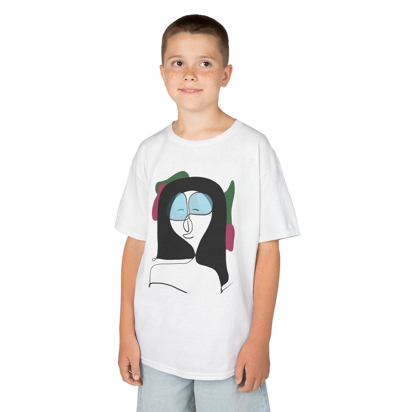 Kids T‑Shirt — Minimalist Abstract Girl Illustration with Headphones