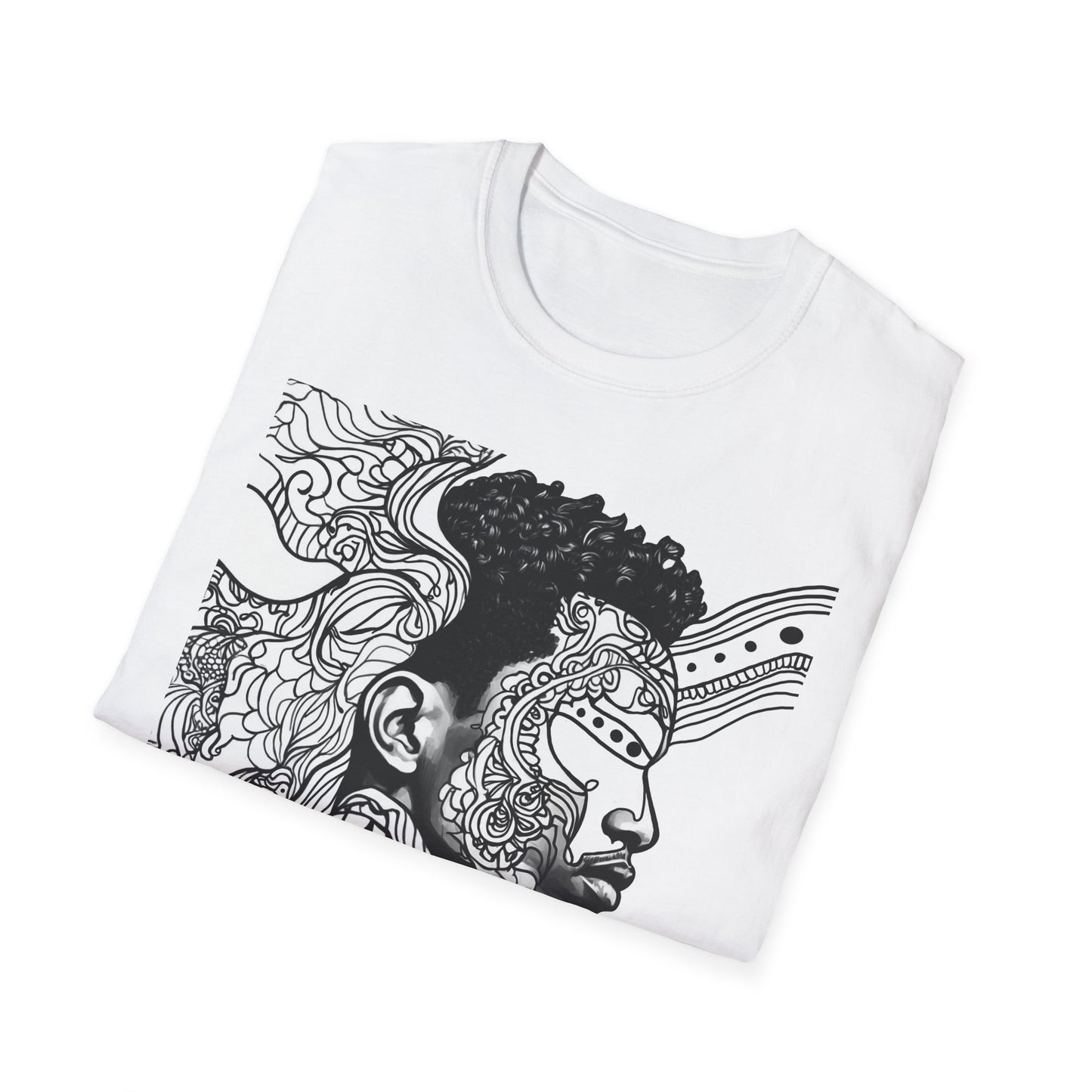 Abstract Portrait T‑Shirt — Surreal Tribal Line Art