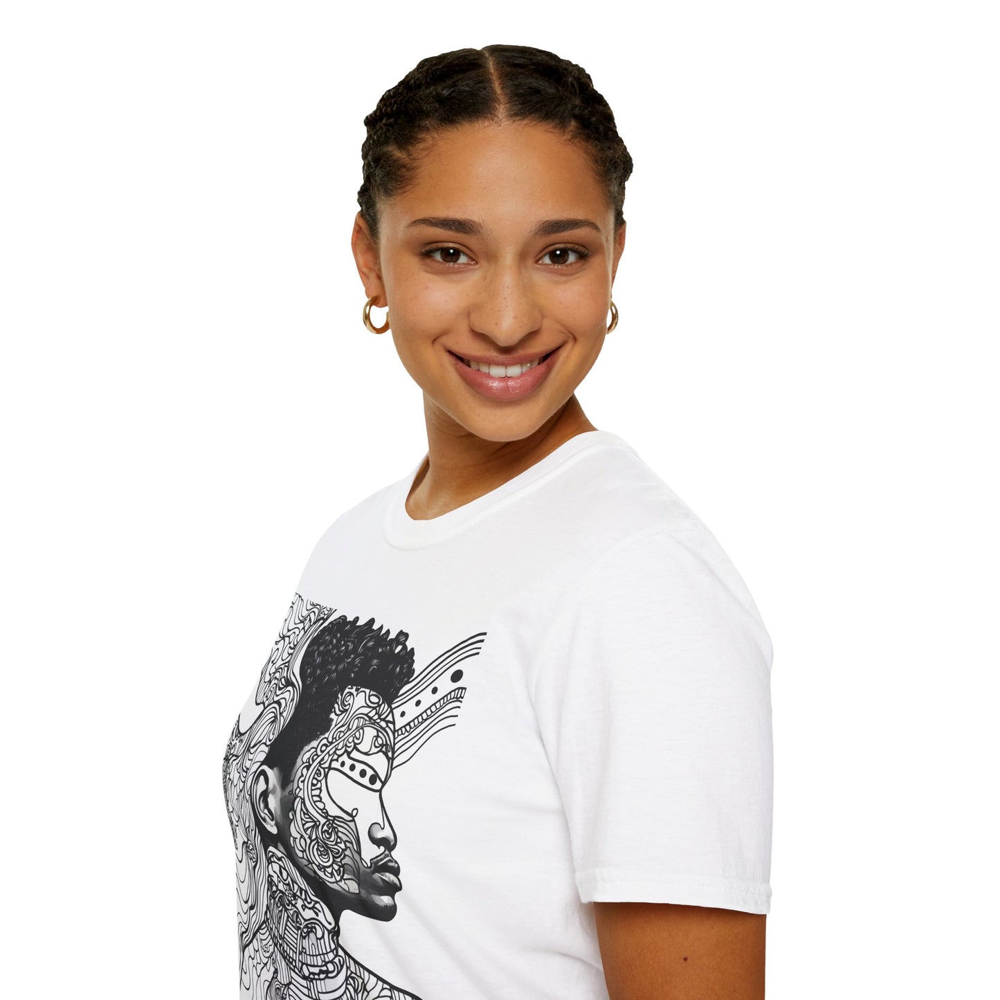 Abstract Portrait T‑Shirt — Surreal Tribal Line Art