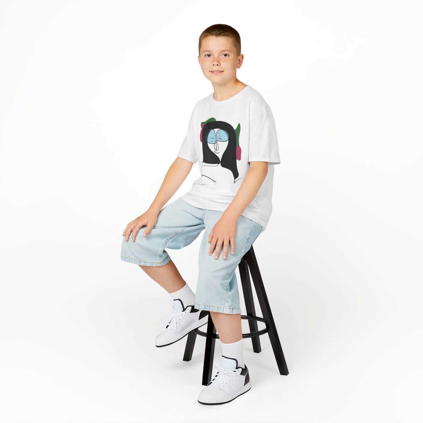 Kids T‑Shirt — Minimalist Abstract Girl Illustration with Headphones