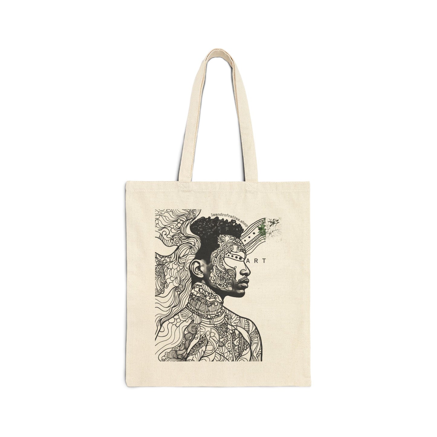 Abstract Surreal Portrait Tote — Black & White Tribal Line Art Canvas Tote