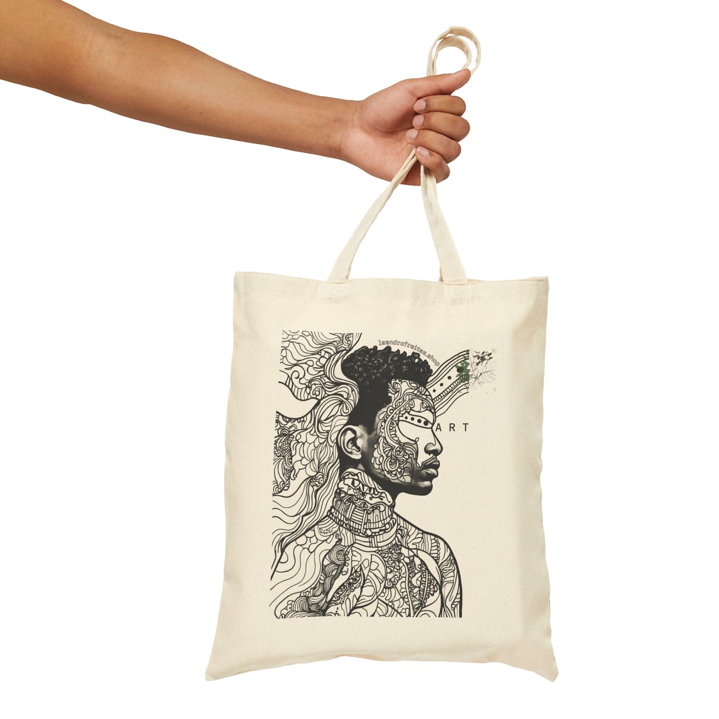Abstract Surreal Portrait Tote — Black & White Tribal Line Art Canvas Tote