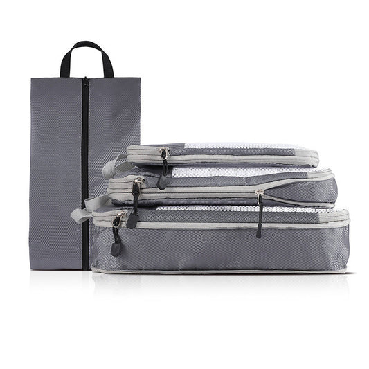 NNEDSZ 4-piece Set Grey Compression Travel Storage Bags Set, Mesh Travel Organizers for Luggage, Foldable and Space-Saving Packing Cubes